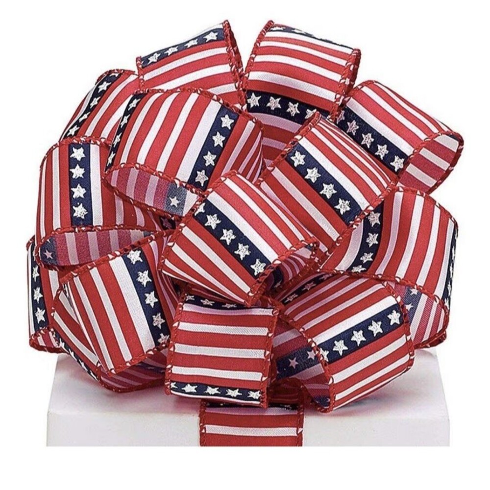 #9 Stars and Stripes Patriotic Wired Ribbon 1.5” X 20yds